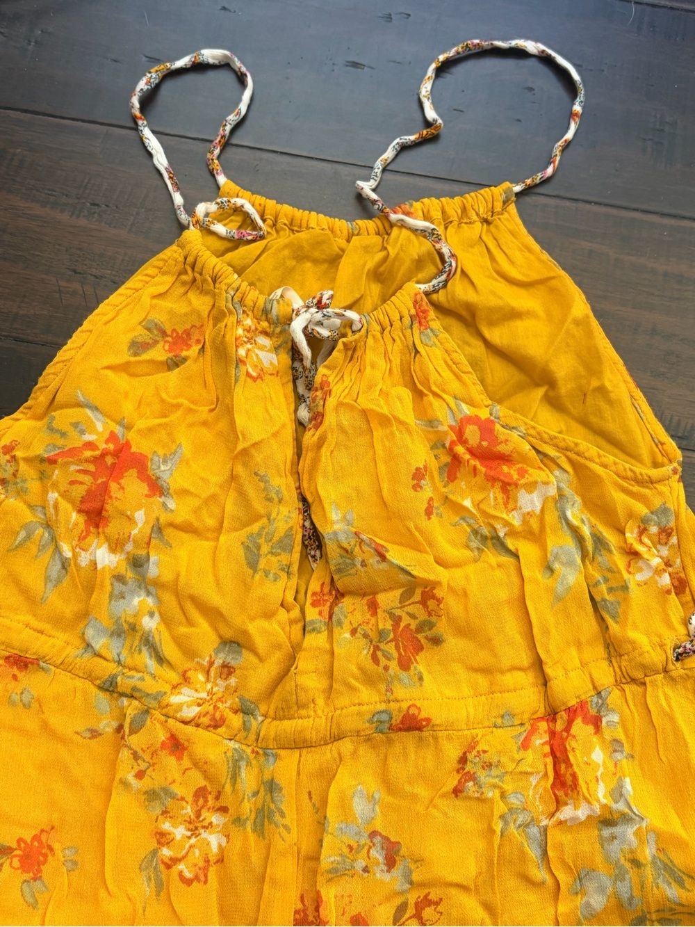 Floral Halter Wide-Leg Jumpsuit Mustard Yellow Free People Georgia Jumper Gold - Picture 7 of 8